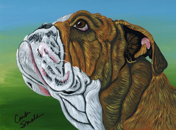 Original 8.5 x 11 Painting English Bulldog Pet Dog Art-Carla Smale