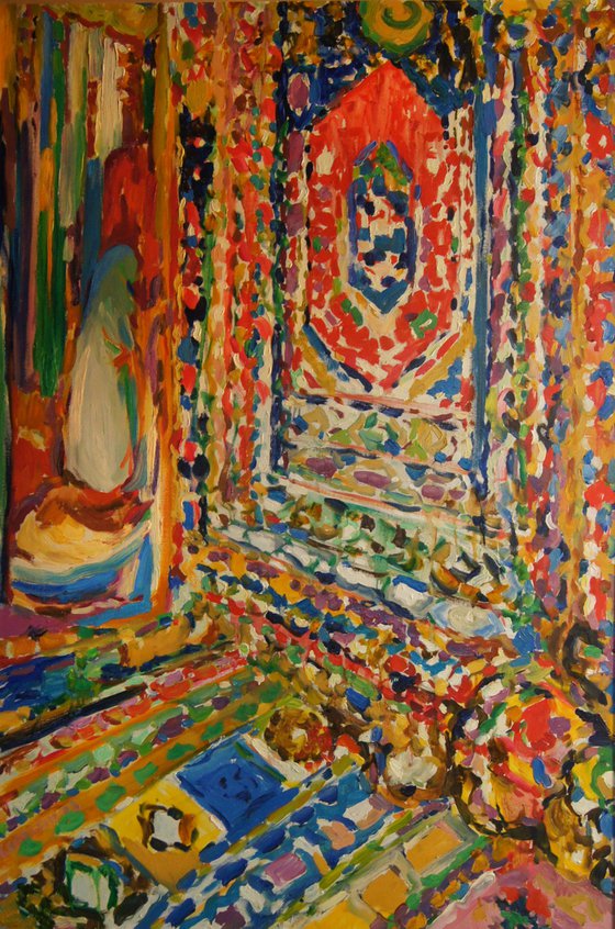 CARPET SHOP - interior artwork, oriental design, large multi - coloured panel