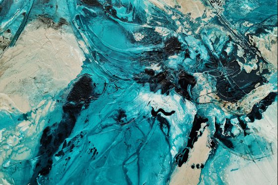 Creamed Honey Rush 270cm x 120cm Cream Teal Textured Abstract Art