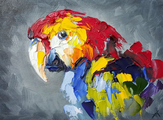 Сolored parrot -  bird, parrot, painting on canvas, gift, parrots art, art bird, animals oil painting,  palette knife