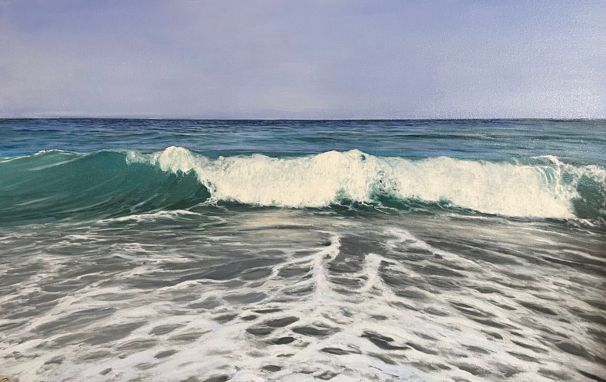 Photorealistic Landscape Oil Painting By Aflatun Israilov, 43 X 28, Mediterranean Sea Ii 2023, Original Artwork