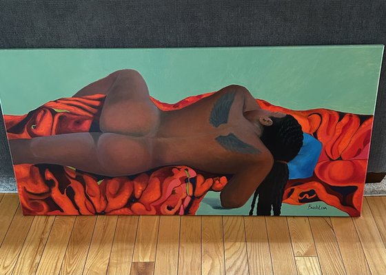 Original oil painting Female portrait Nude