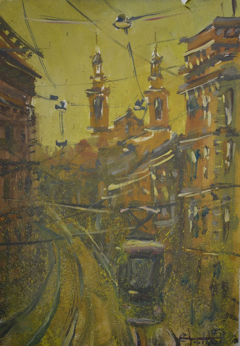 Impressionistic Cityscapes Painting By Eugene Gorbachenko, 12 X 17, Lviv, Original Artwork
