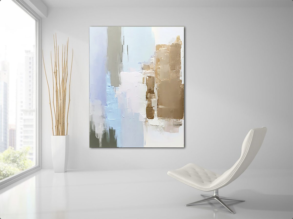 Blue Cityscape In Gold Lights By Indie Ru, 57 X 81, Artwork For Sale On Artfinder