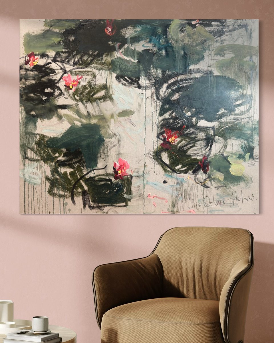 Expressive Abstract Oil Painting By Lilia Orlova-Holmes, 47 X 39", Reflections. Summer Dream., Original Artwork