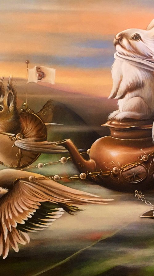 Tea milk trip to England- original oil/acrylic on canvas 92 x 73 / 36' x 29 ' inches by Valentina Toma' aka Zoe Chigi