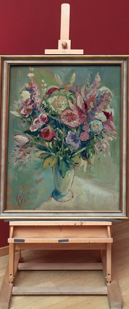 Still life with pink flowers by Nop Briex