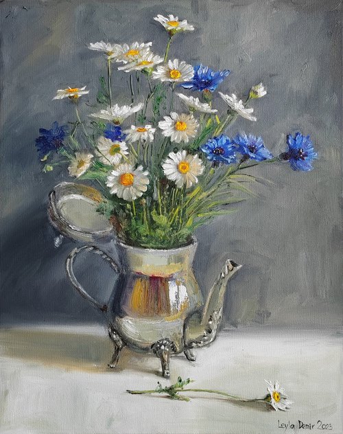 Chamomile and cornflowers bouquet of wild flowers by Leyla Demir