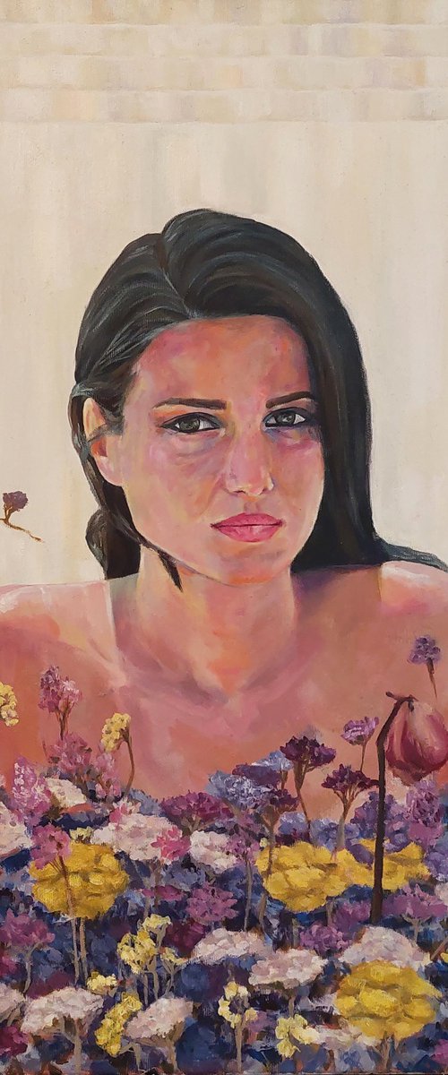 Woman portrait painting-70x70 cm/ 27.5 x 27.5 inches by Jelena Milojevic