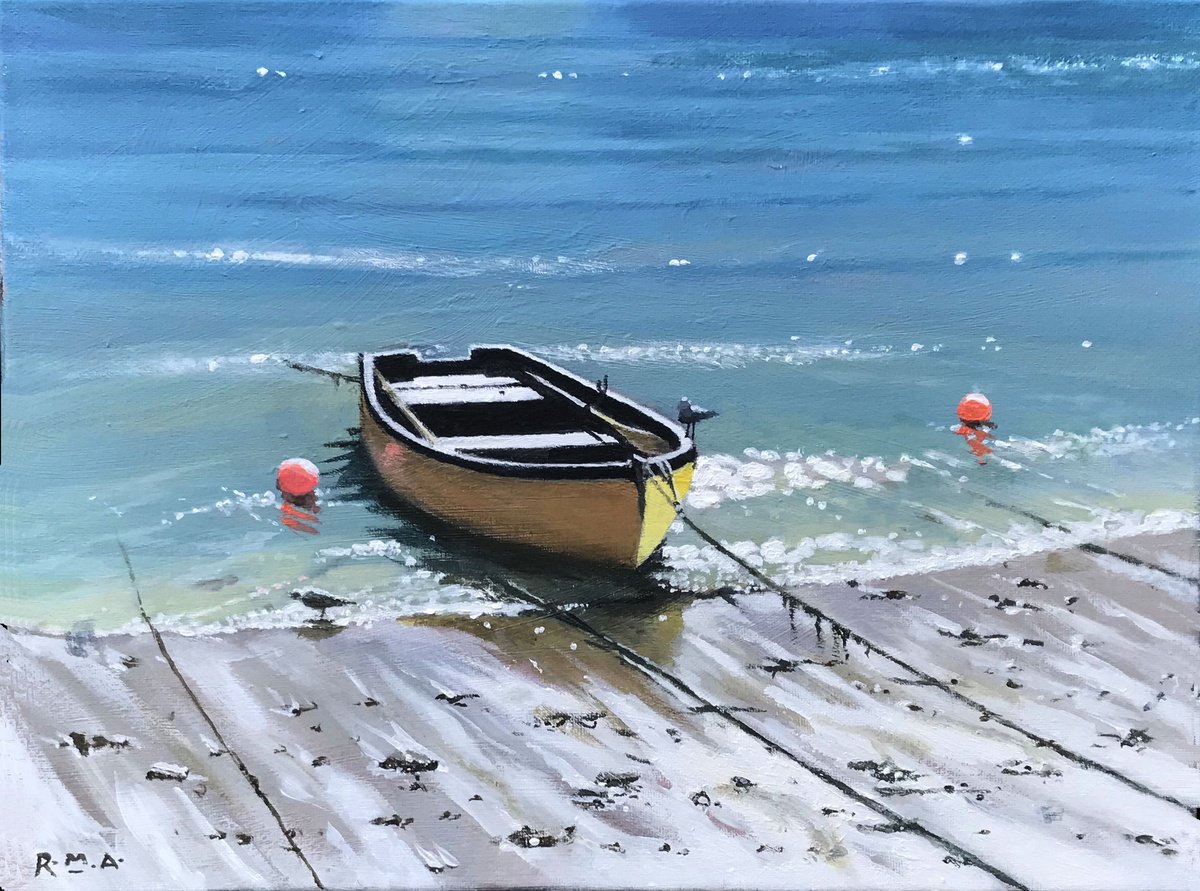 Cornish Harbours - Mousehole 8, Moored boat. by Russell Aisthorpe