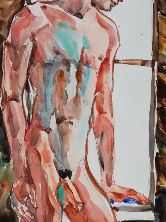 Male Nude in Rustic Interior