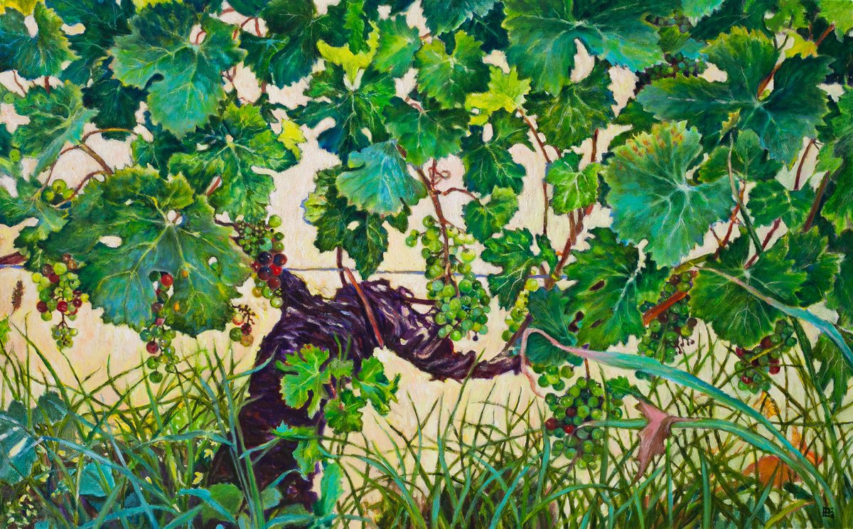 Impressionistic Botanical Oil Painting By Liudmila Pisliakova, 31 X 20", The Vine, Original Artwork