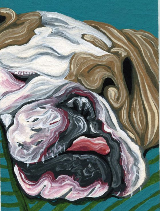 ACEO ATC Original Miniature Painting White English Bulldog Pet Dog Art-Carla Smale