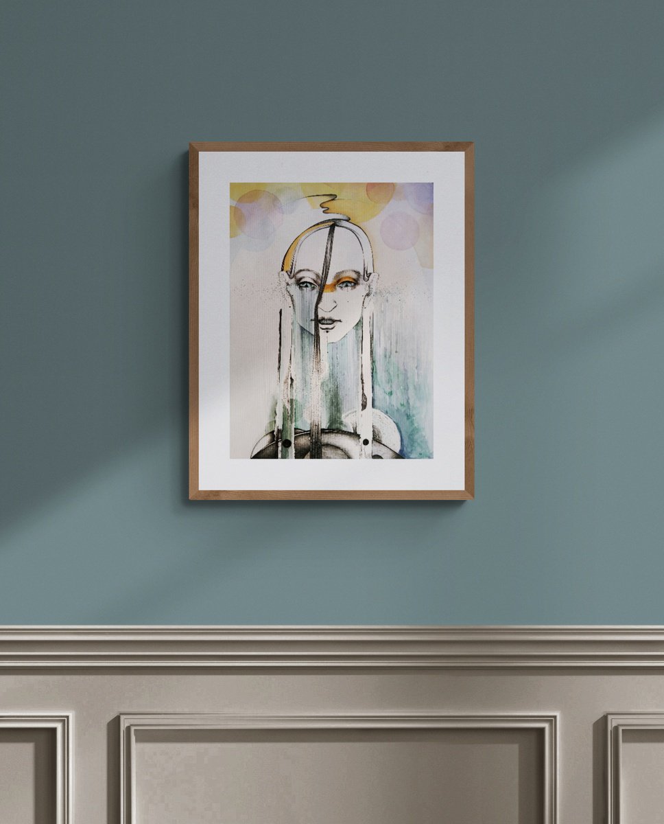 Surrealistic Portrait Painting By Marija Stojkovic, 12 X 17", Releasing I, Original Artwork