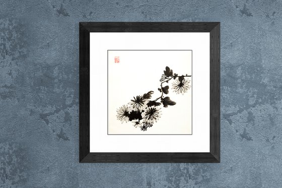 Ink chrysanthemum after old Chinese painter Shitao (1642-1707) - Oriental Chinese Ink Painting