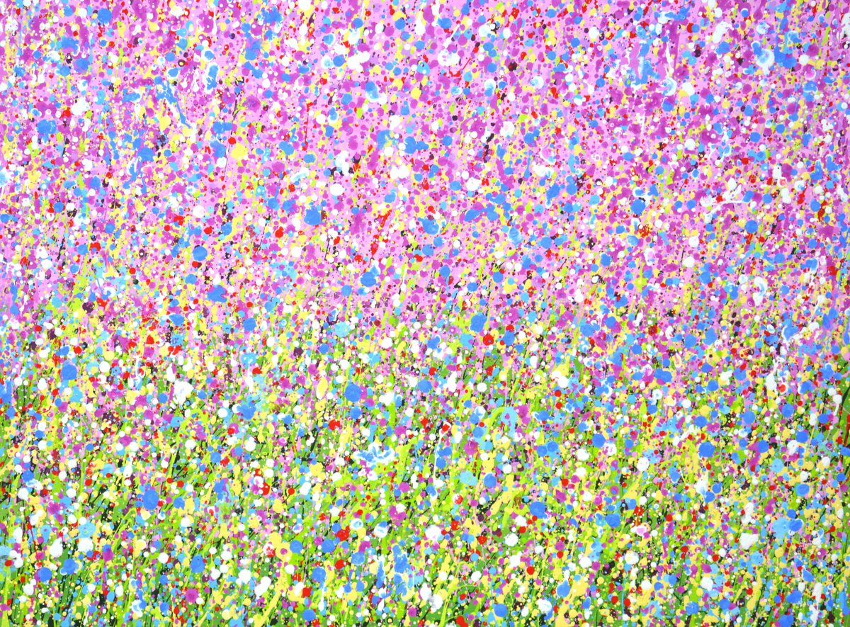 Expressive Botanical Acrylic Painting By Iryna Kastsova, 31 X 24, Flower Field 15., Original Artwork