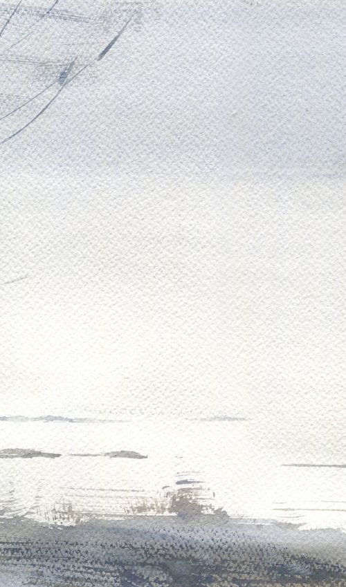 Roadside fog / Winter watercolor White landscape by Olha Malko