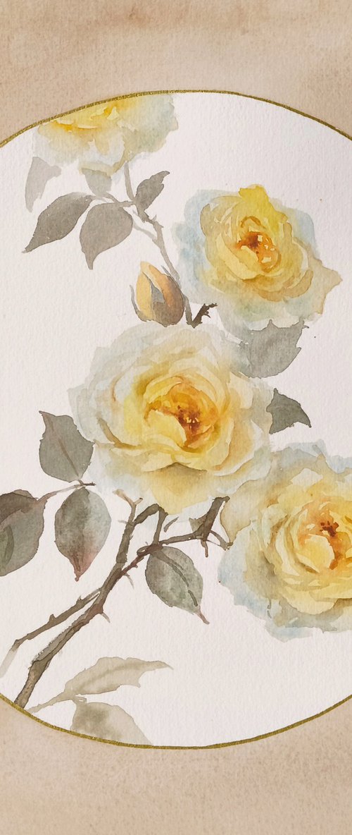 Vintage Yellow Roses by Olga Beliaeva Watercolour