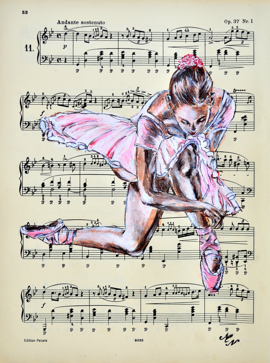 Ballerina XXVIII- Vintage Music Page, GIFT idea by Misty Lady - M. Nierobisz