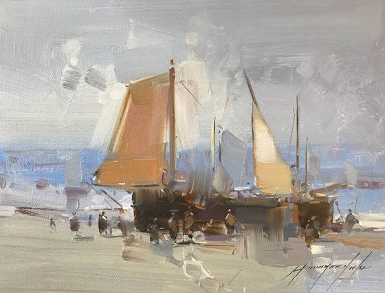 Sail Boats, Original oil painting, Handmade artwork, One of a kind