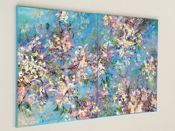 Blooming Almond Tree. Diptych