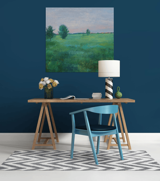 Twilight time. Green field