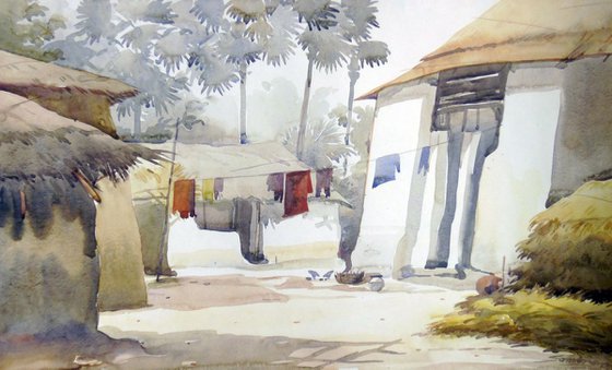 Bengal Village Hut-Watercolor on Paper