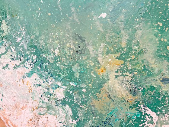 Waves - Sea Canvas Impasto Abstract Painting, Blue Green Sea Landscape, Living Room Art, Minimalist Art, Wall Art Decor