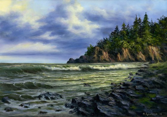 Wild coast - realistic seascape, original oil painting, ocean painting, home decor, gift idea