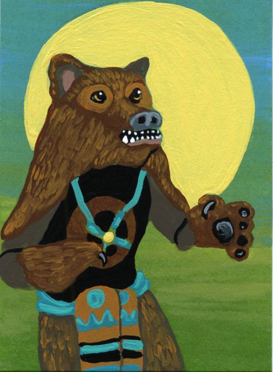 ACEO ATC Original Painting Bear Kachina Doll Native Art-Carla Smale