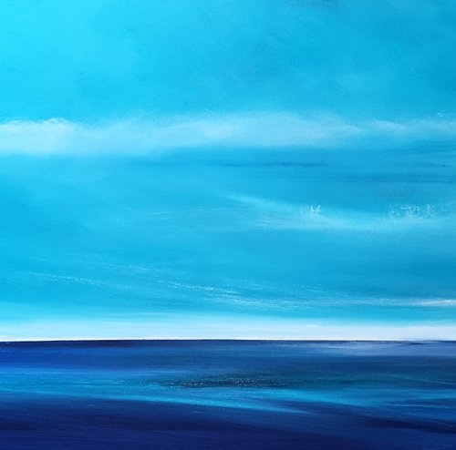 Simple Blue - seascape, emotional, panoramic by Mel Graham