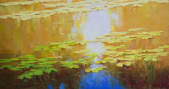 Water lilies  Autumn Palette Original oil Painting Large size Handmade artwork One of a Kind