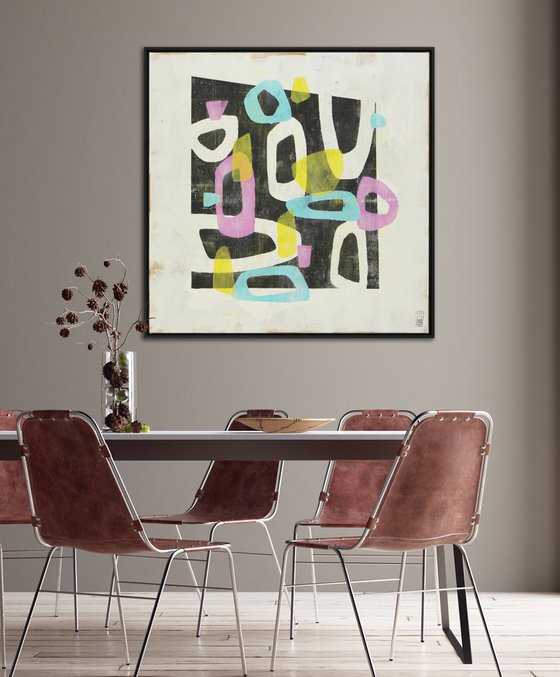 Round & Round in Technicolor - Incl Frame - 95 x 95 cm - Ronald Hunter - 6J