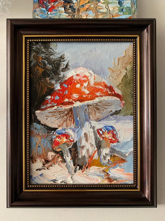 Fly agaric.winter forest.