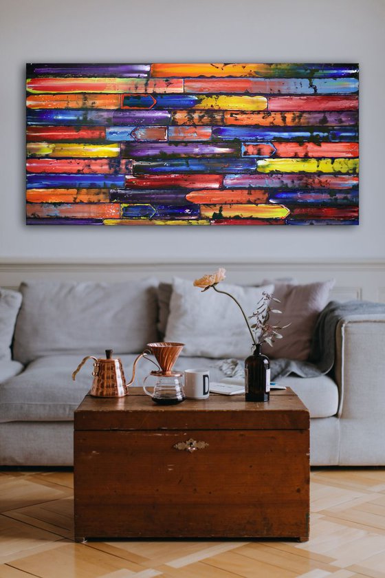 "Slip Through The Cracks" - Original PMS Abstract Oil Painting On Wooden Panel - 48" x 24"