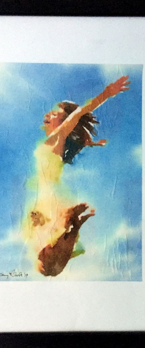 Jump! (2) - Watercolour on silk by Tony Roberts