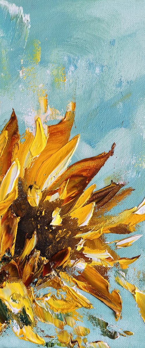 SUNFLOWER FLOWER 3 - yellow flowers art,   3d mini painting by Marina Skromova