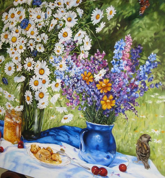 Wildflowers and Daisies in Summer Garden