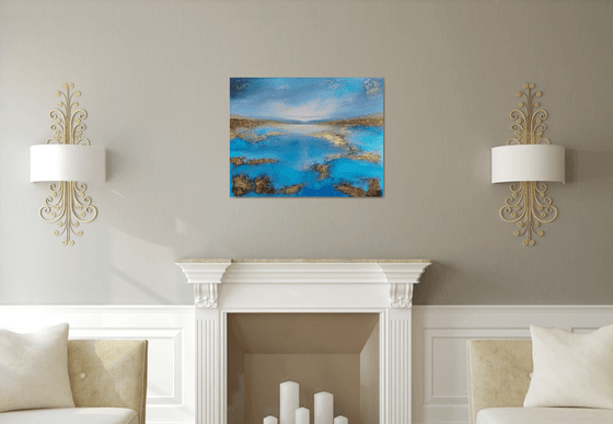 A XL large beautiful modern semi-abstract  seascape painting "Peace"