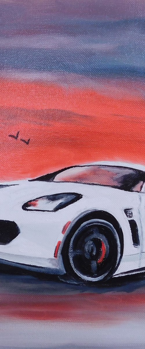 2015 White Corvette ZO6 At Sunset by Lloyd Dobson