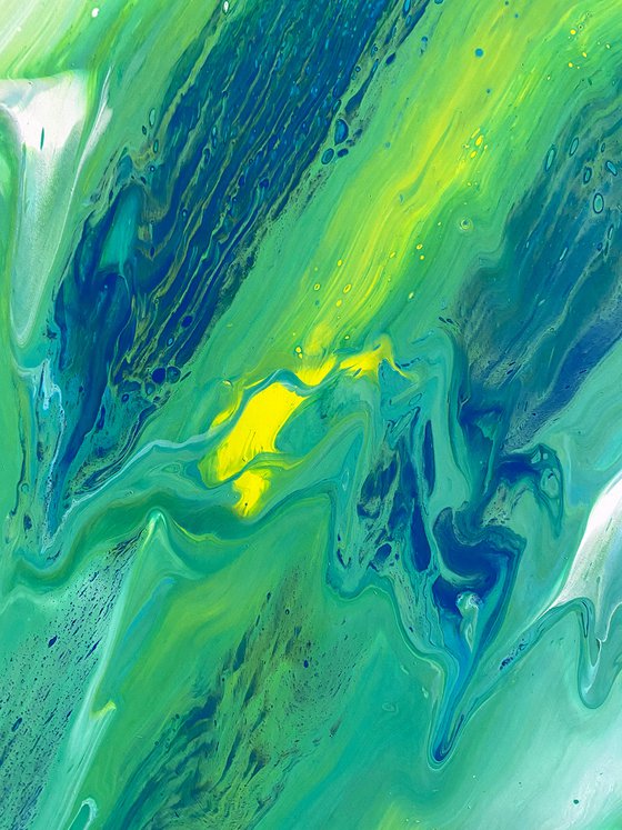 "Is My Reality Running?" - Original Abstract PMS Fluid Acrylic Painting on a Recycled Desk Panel - 23.5 x 14.5 inches