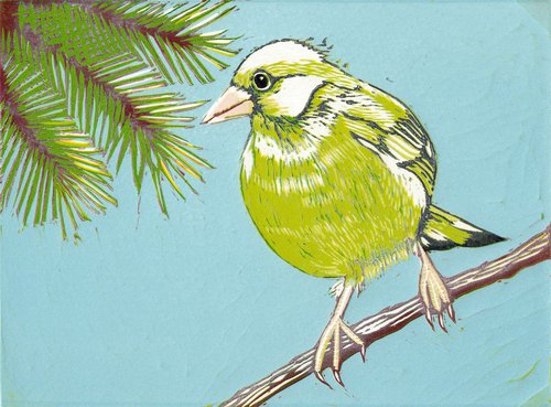 Greenfinch, Blue Sky by Marian Carter