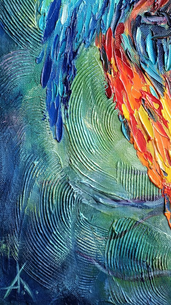 Love in the dark -  parrots oil painting, bird, parrots, love, painting on canvas, gift, parrots art, art bird, animals oil painting, for lovers