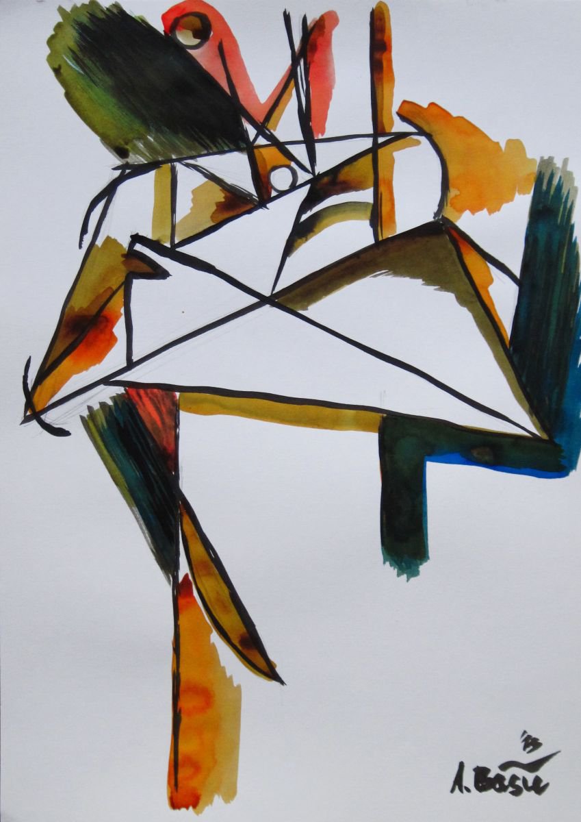Geometric Abstract Ink Drawing By Aleksandar Basic, 12 X 17, Hands, Original Artwork