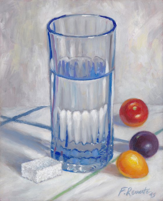 Glass of Water, Cherry Tomatoes and Sugar