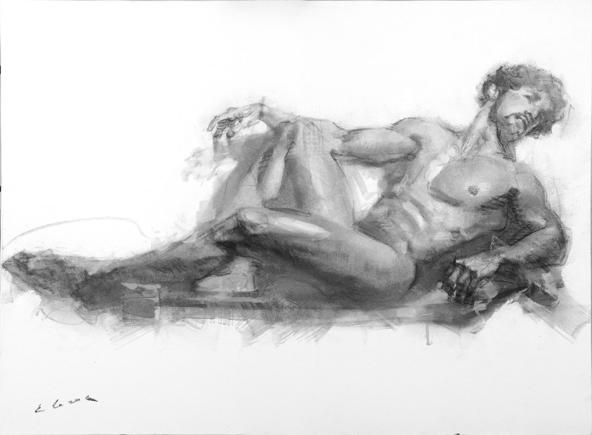 Expressive Charcoal Drawing , Athlete By Eugene Segal, 30 X 22, Artwork For Sale On Artfinder