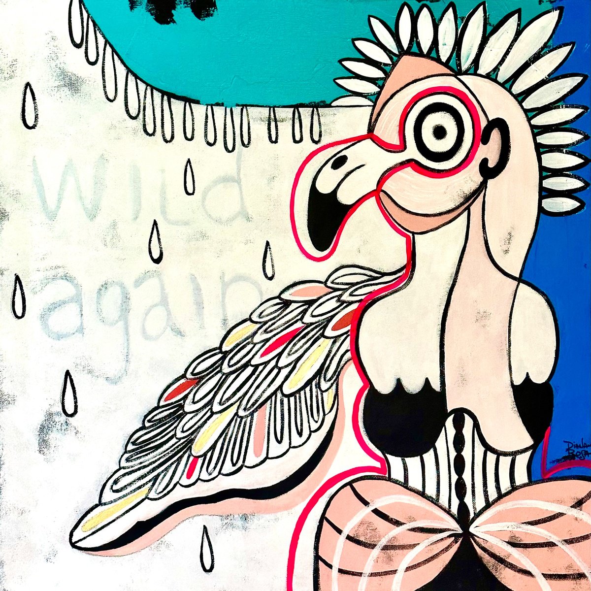 Surrealistic Portrait Acrylic Painting By Diana Rosa, 24 X 24, Wild Again, Original Artwork