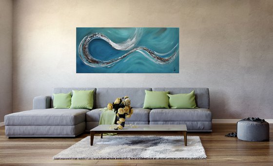 Surfers Paradise  - abstract acrylic painting canvas wall art blue gold metallic modern art