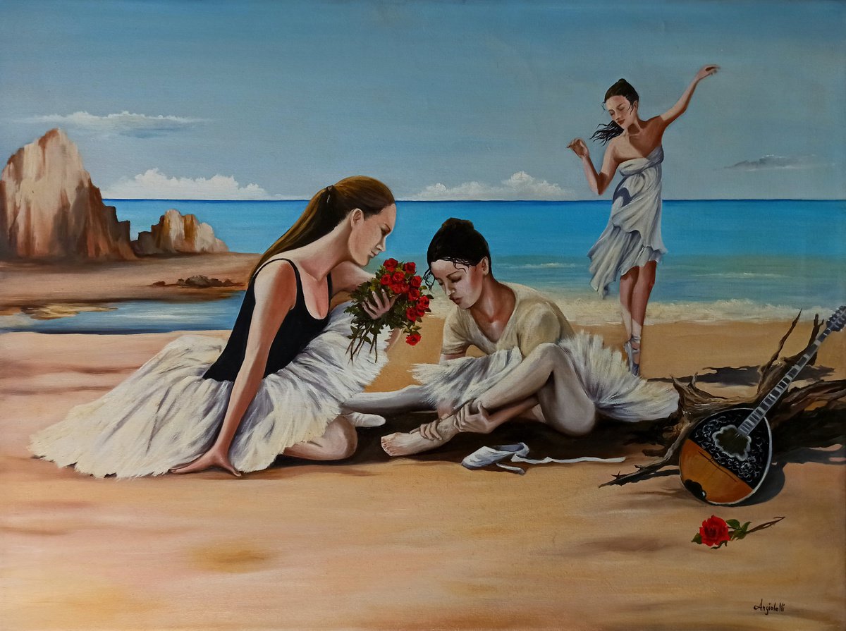 Photorealistic Portrait Oil Painting By Anna Rita Angiolelli, 31 X 24, The Music Of The Sea, Original Artwork