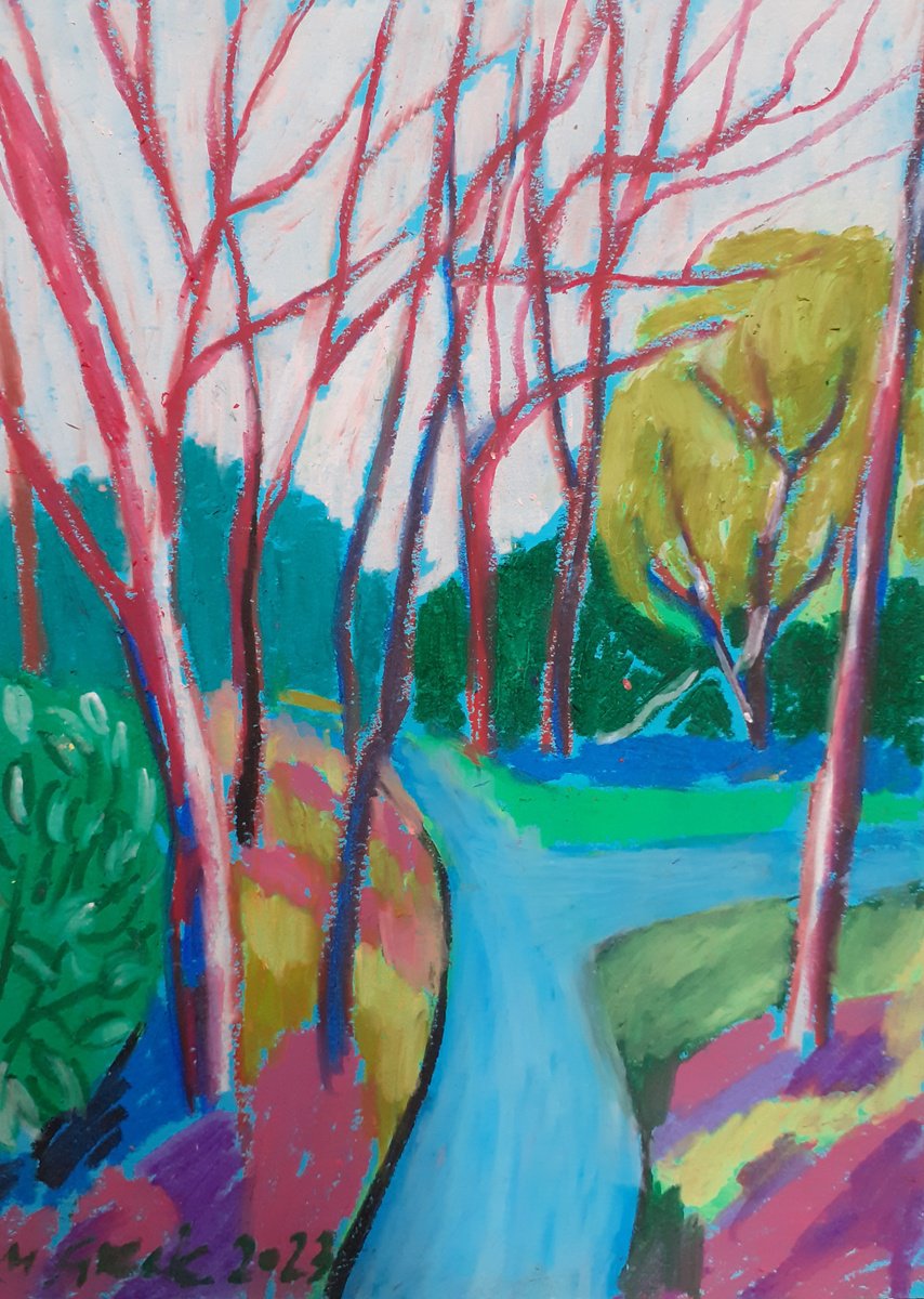 Impressionistic Pastel Drawing , Trees In A Park By Maja Grecic, 6 X 8, Artwork For Sale On Artfinder